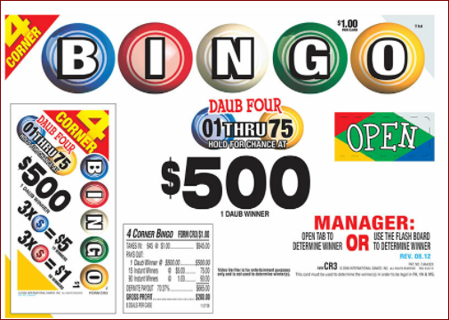 1 Box of 4 Corner BINGO Seal cards Pull-tab