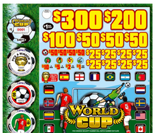 Load image into Gallery viewer, World Cup-themed game board with numbers and soccer player graphics on a green background.

